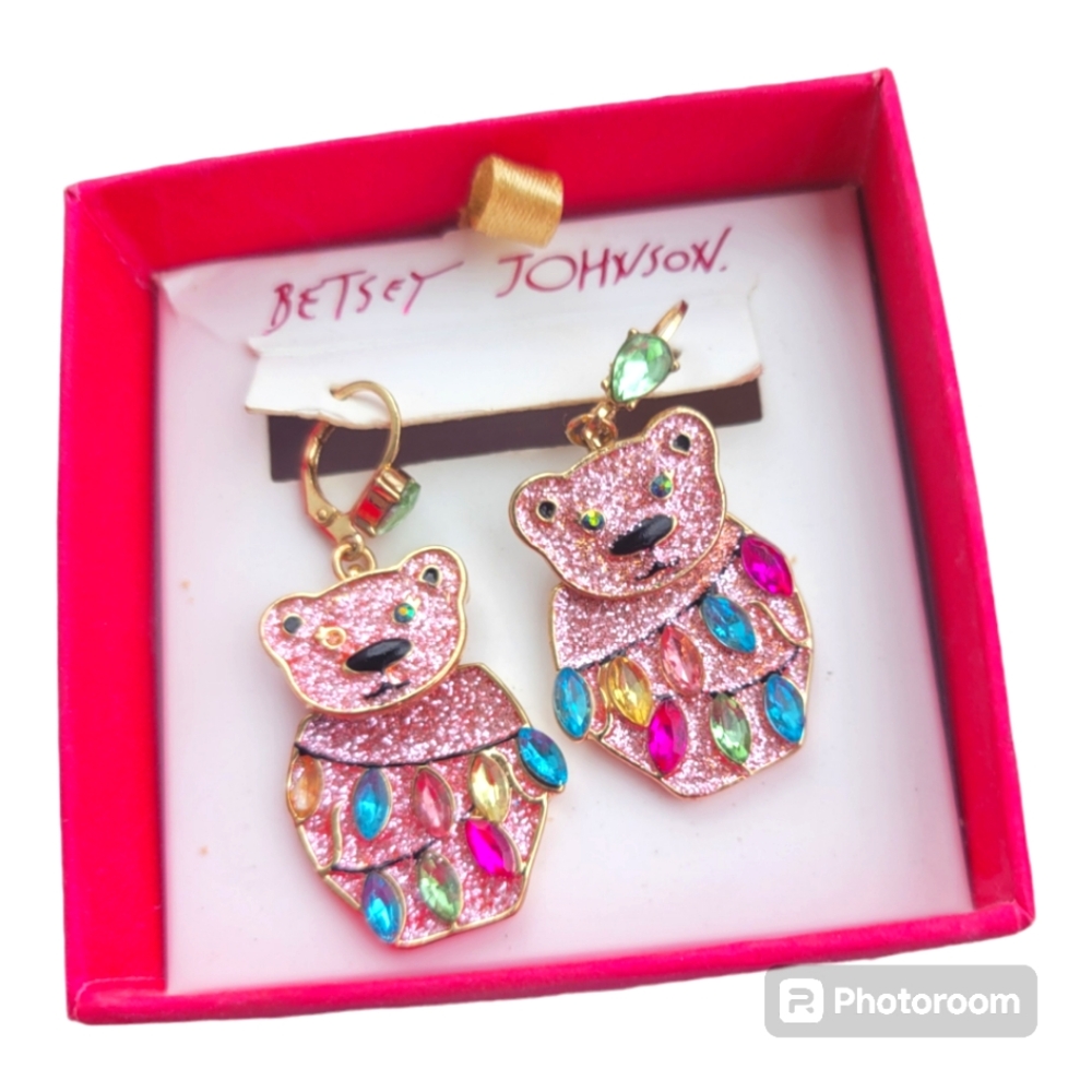 Host Pick! Betsey Johnson Pink Teddy Bear Earrings.